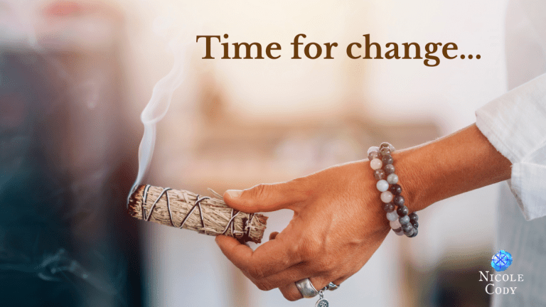 Smudging ritual with sage and soft smoke representing release, self-care, and letting go of overwhelm in alignment with Ten of Wands tarot and May self-leadership themes